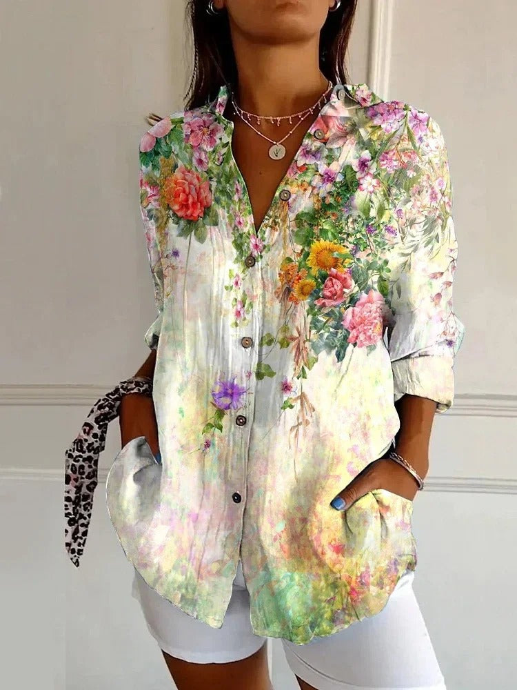 Inger™ | Vintage Blomsterbluse med Lange Ermer