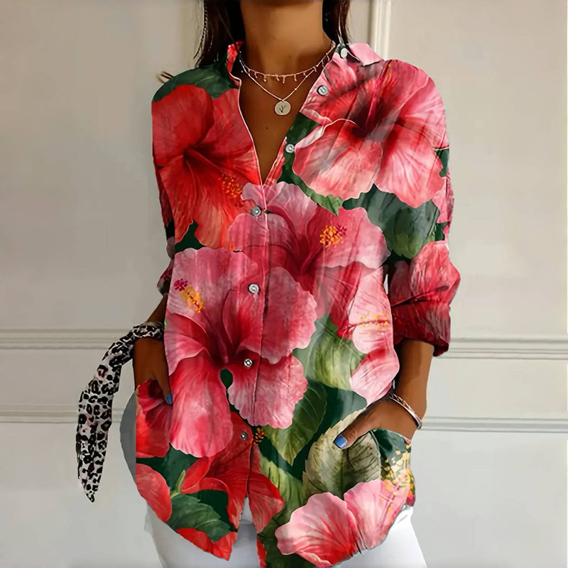 Inger™ | Vintage Blomsterbluse med Lange Ermer