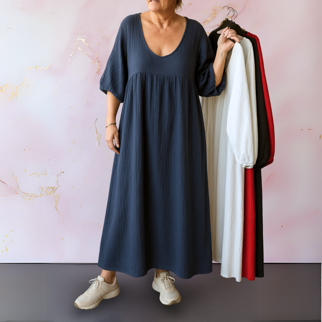 Anita™ | Ensfarget kjole med V-hals