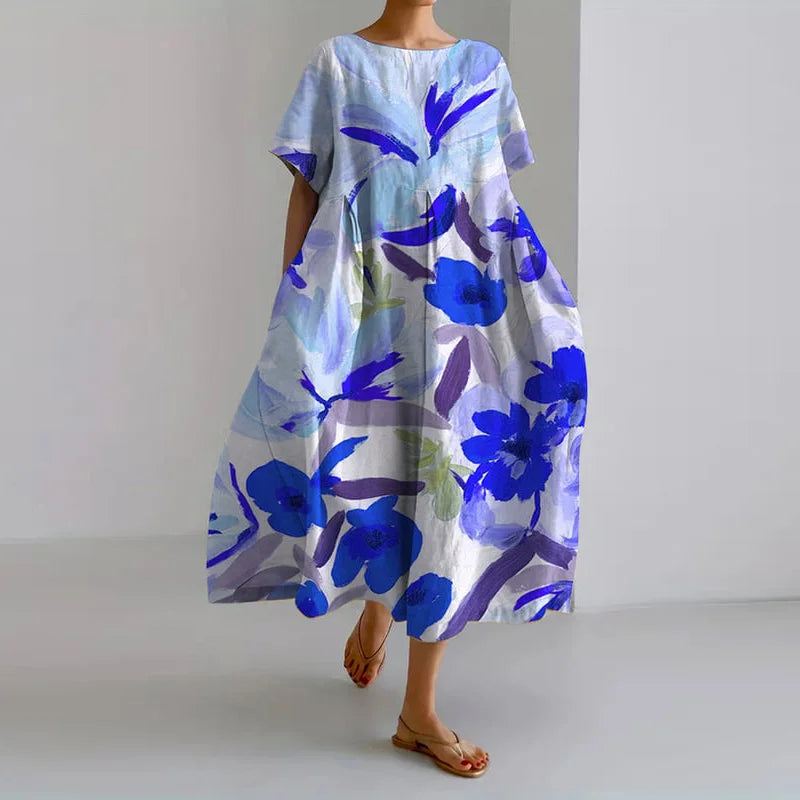 VIBEKE™  | BLOMSTERPRINT V-UUTSKJÆRING KJOLE