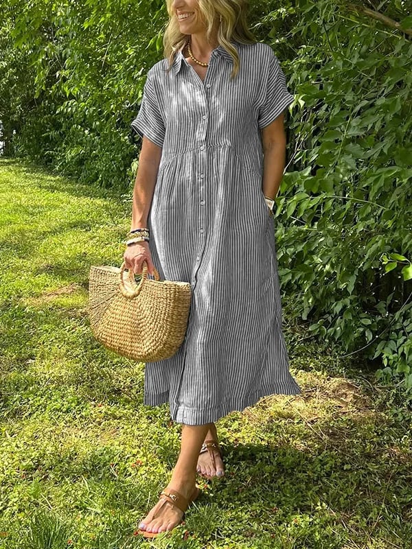 Sommersalg™ | Kvinners stripete kjole med lang V-hals