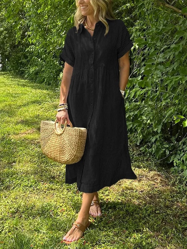 Sommersalg™ | Kvinners stripete kjole med lang V-hals